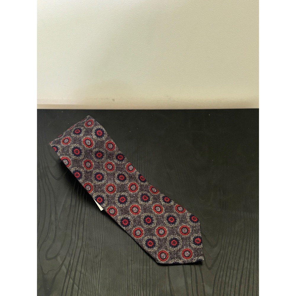 J.McLaughlin Italian Wool Tie Flower Burst Pattern Gray Red‎ Blue